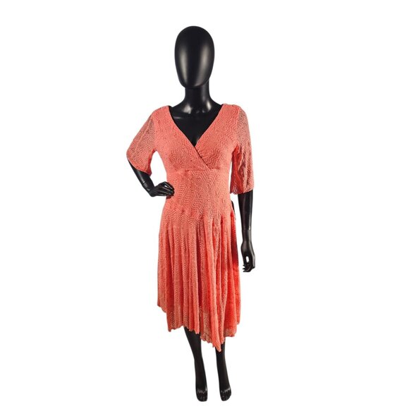 Coral Stretch Lace Bias Handkerchief Hem Casual Dress - NWT Rabbit Rabbit Rabbit - Picture 1 of 10